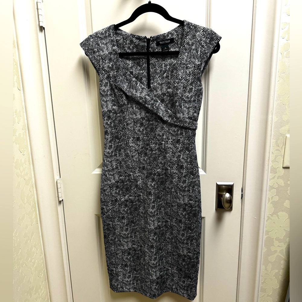 WHBM black/light tan graphic print work dress.  Size 2.